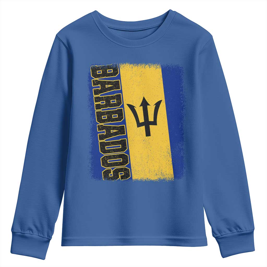 Vintage Barbados Flag Youth Sweatshirt Distressed Patriotic Caribbean Island Barbadian Pride Heritage Gift TS10 Royal Blue Print Your Wear
