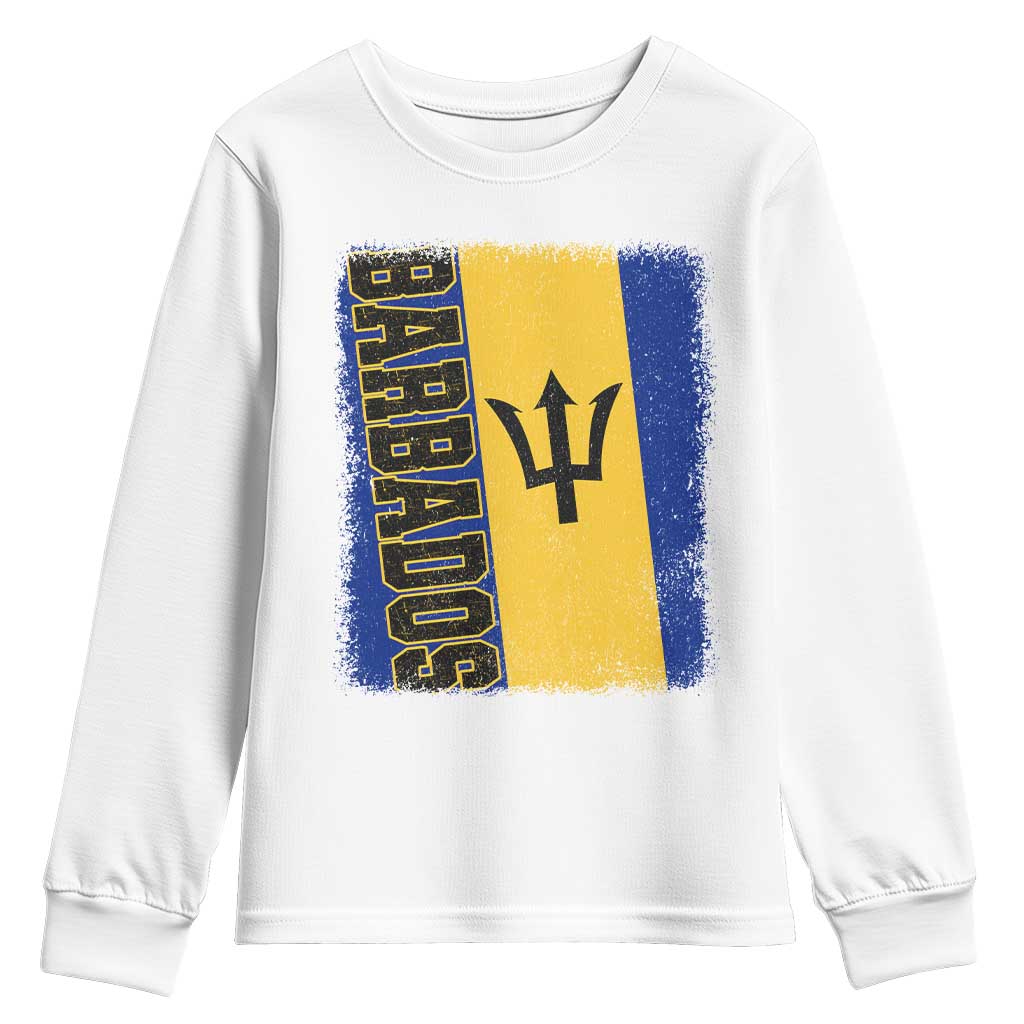 Vintage Barbados Flag Youth Sweatshirt Distressed Patriotic Caribbean Island Barbadian Pride Heritage Gift TS10 White Print Your Wear