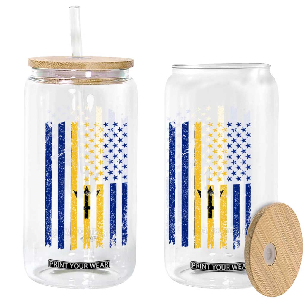 Barbados American Flag Glass Can Distressed Barbadian Pride Patriotic Heritage Gift TS10 Print Your Wear