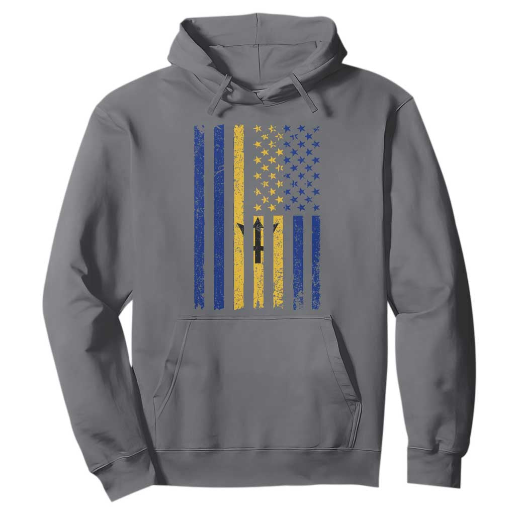 Barbados American Flag Hoodie Distressed Barbadian Pride Patriotic Heritage Gift TS10 Charcoal Print Your Wear