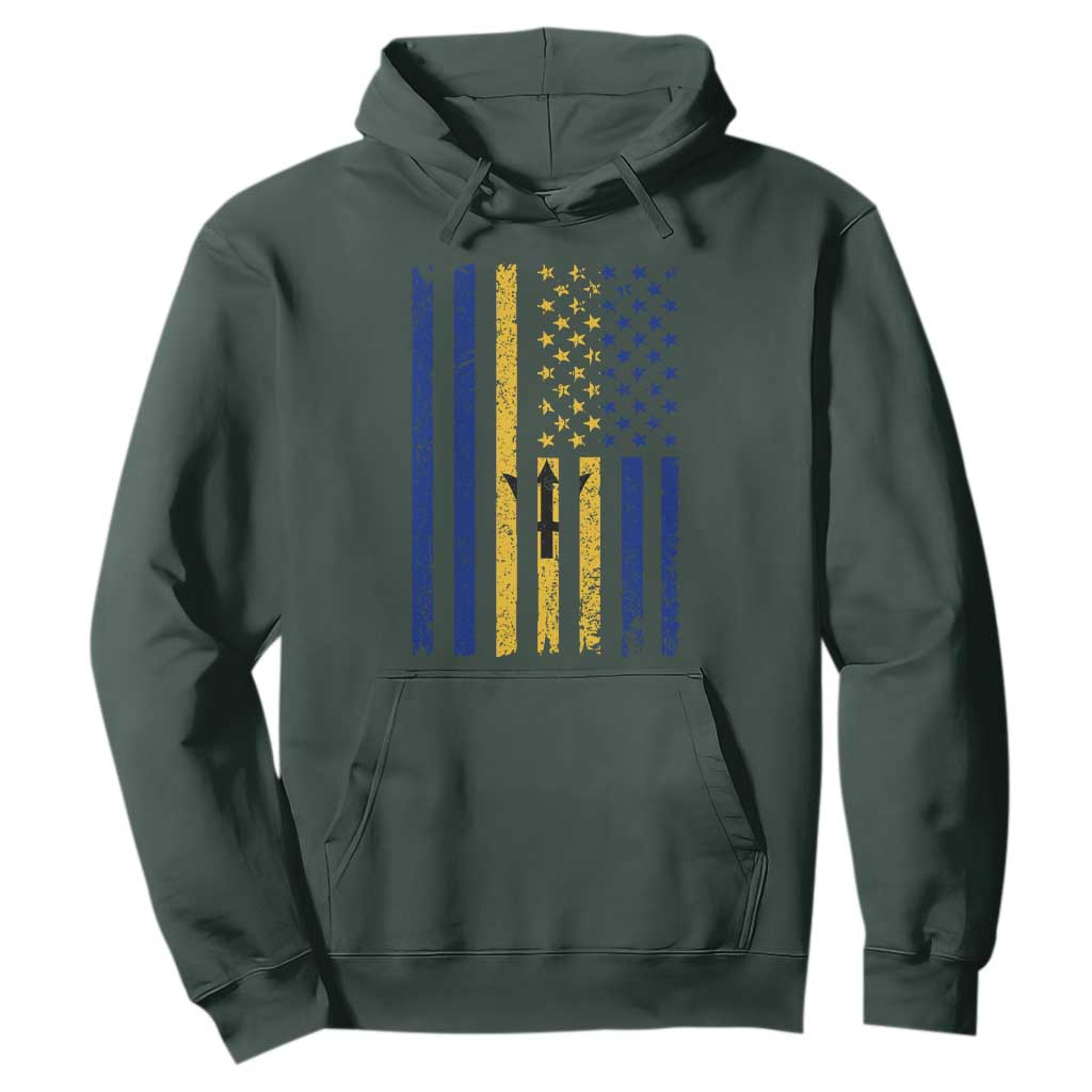 Barbados American Flag Hoodie Distressed Barbadian Pride Patriotic Heritage Gift TS10 Dark Forest Green Print Your Wear