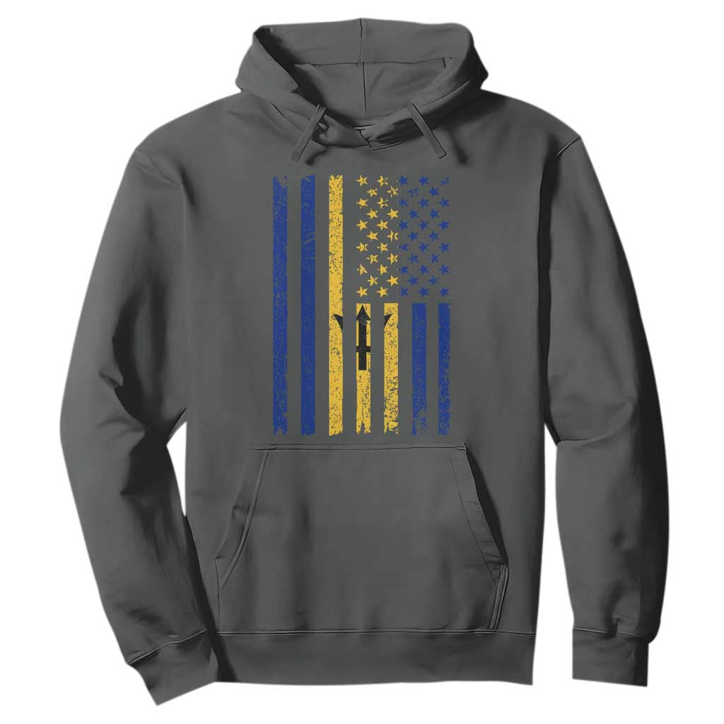 Barbados American Flag Hoodie Distressed Barbadian Pride Patriotic Heritage Gift TS10 Dark Heather Print Your Wear