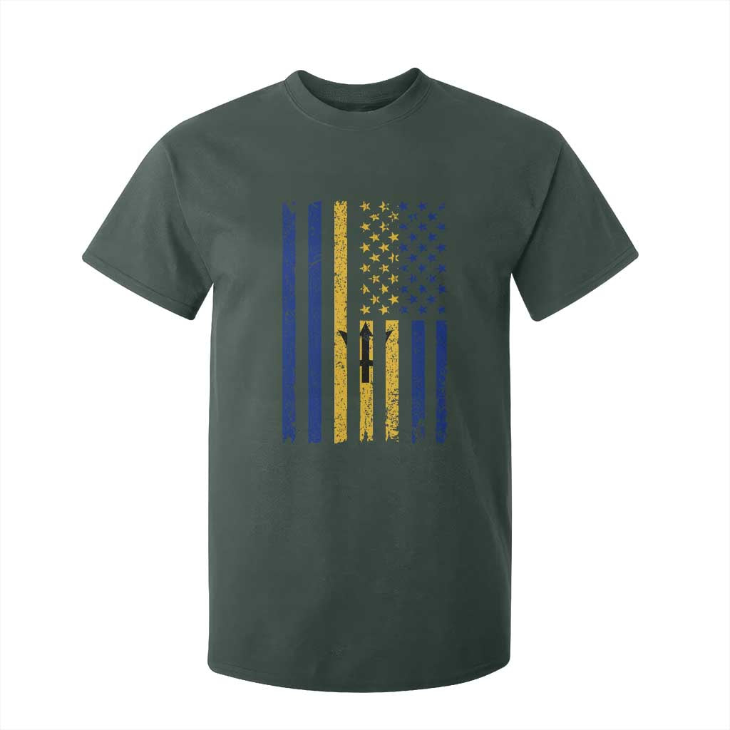 Barbados American Flag T Shirt For Kid Distressed Barbadian Pride Patriotic Heritage Gift TS10 Dark Forest Green Print Your Wear