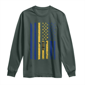 Barbados American Flag Long Sleeve Shirt Distressed Barbadian Pride Patriotic Heritage Gift TS10 Dark Forest Green Print Your Wear