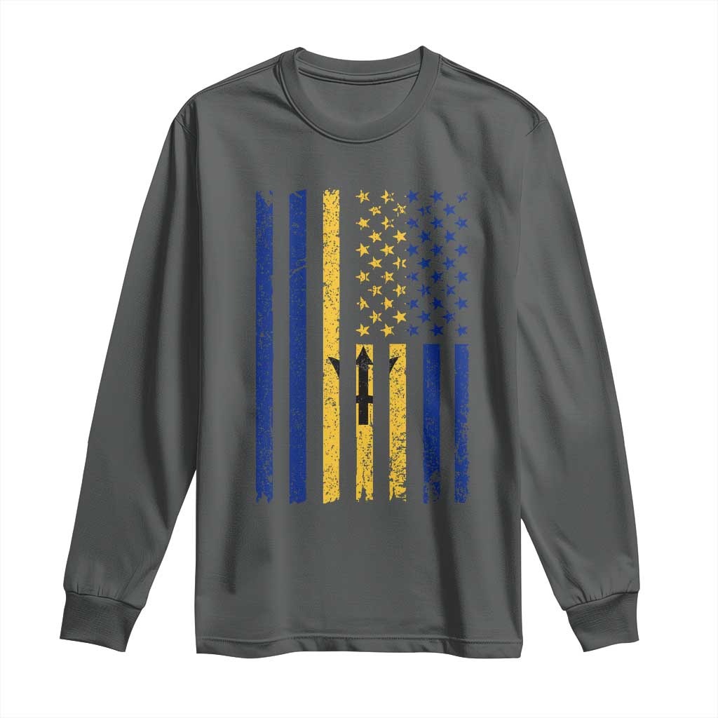 Barbados American Flag Long Sleeve Shirt Distressed Barbadian Pride Patriotic Heritage Gift TS10 Dark Heather Print Your Wear