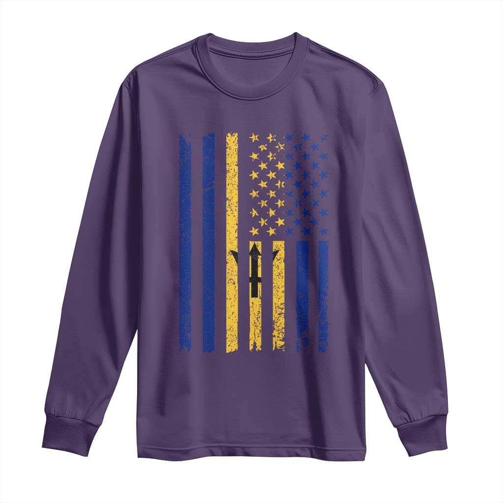Barbados American Flag Long Sleeve Shirt Distressed Barbadian Pride Patriotic Heritage Gift TS10 S Purple Print Your Wear