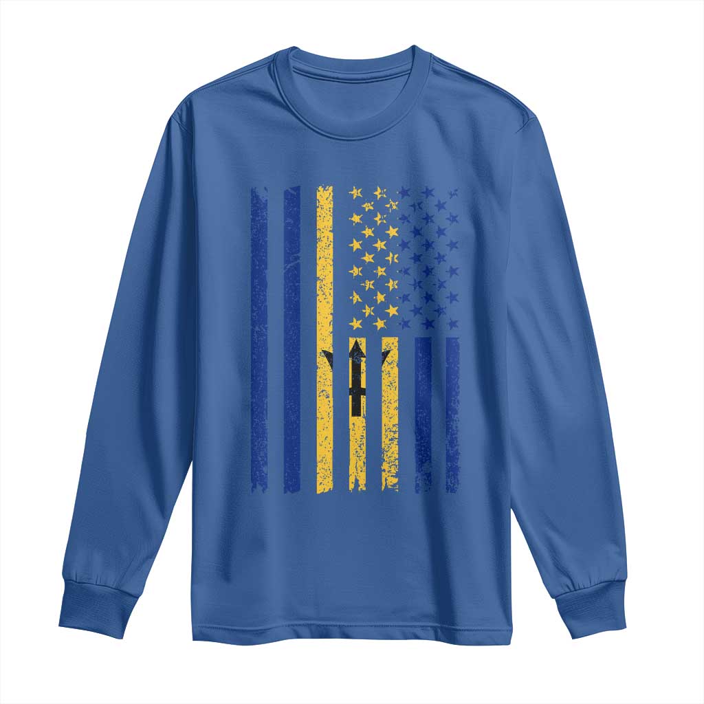 Barbados American Flag Long Sleeve Shirt Distressed Barbadian Pride Patriotic Heritage Gift TS10 Royal Blue Print Your Wear