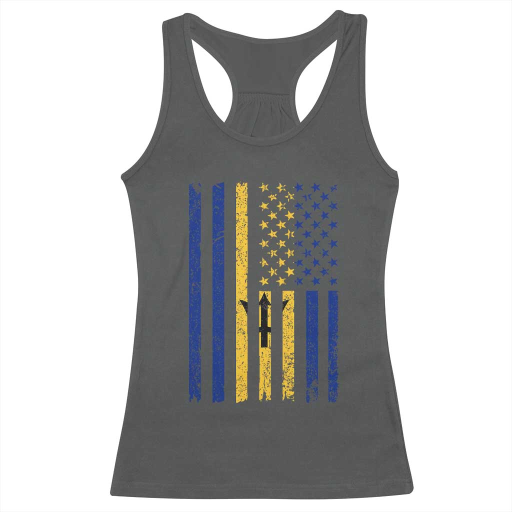 Barbados American Flag Racerback Tank Top Distressed Barbadian Pride Patriotic Heritage Gift TS10 Dark Heather Print Your Wear