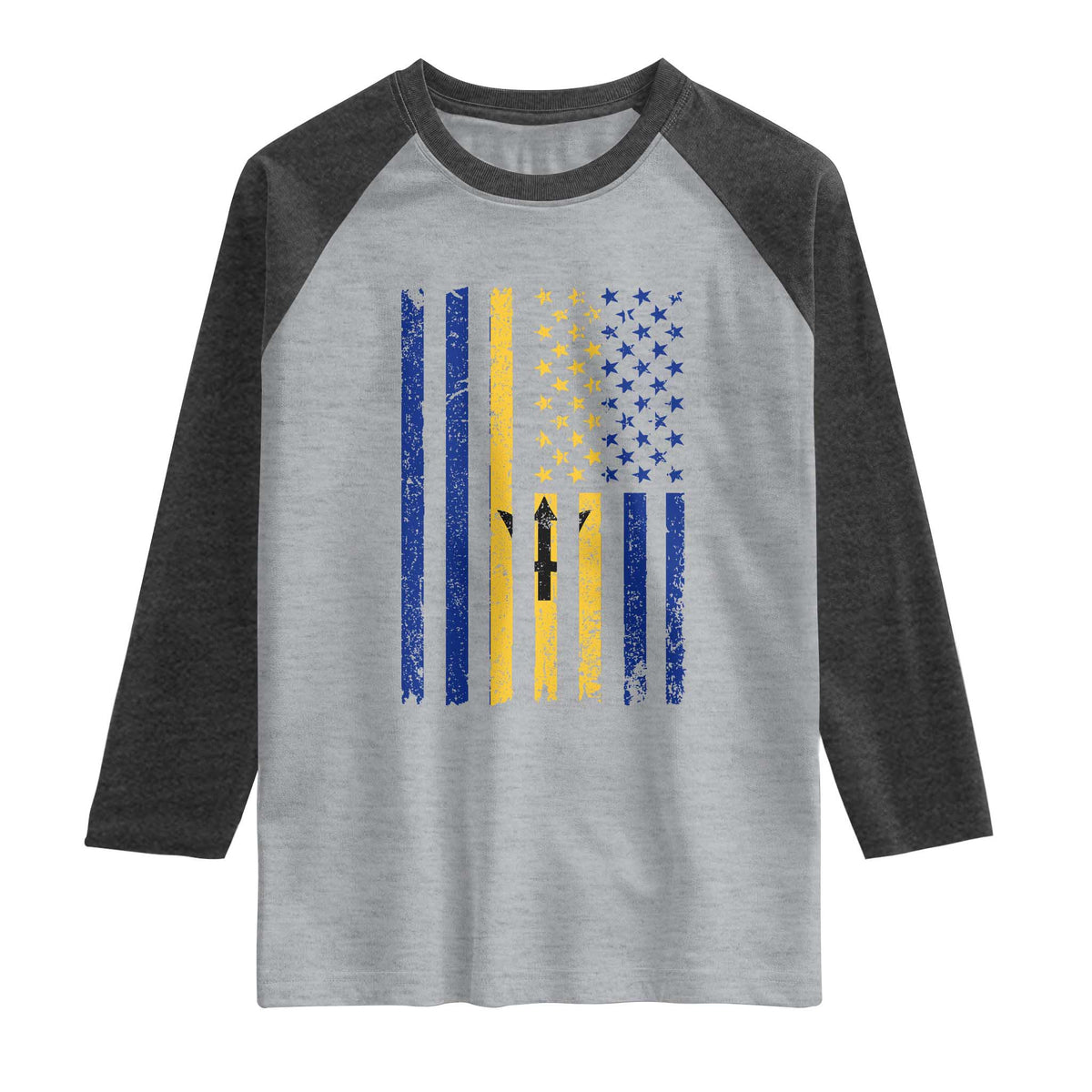 Barbados American Flag Raglan Shirt Distressed Barbadian Pride Patriotic Heritage Gift TS10 Heather Gray Heather Charcoal Print Your Wear