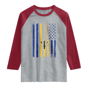 Barbados American Flag Raglan Shirt Distressed Barbadian Pride Patriotic Heritage Gift TS10 Heather Gray Heather Red Print Your Wear