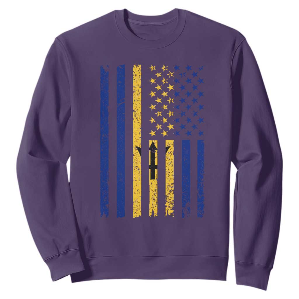 Barbados American Flag Sweatshirt Distressed Barbadian Pride Patriotic Heritage Gift TS10 S Purple Print Your Wear