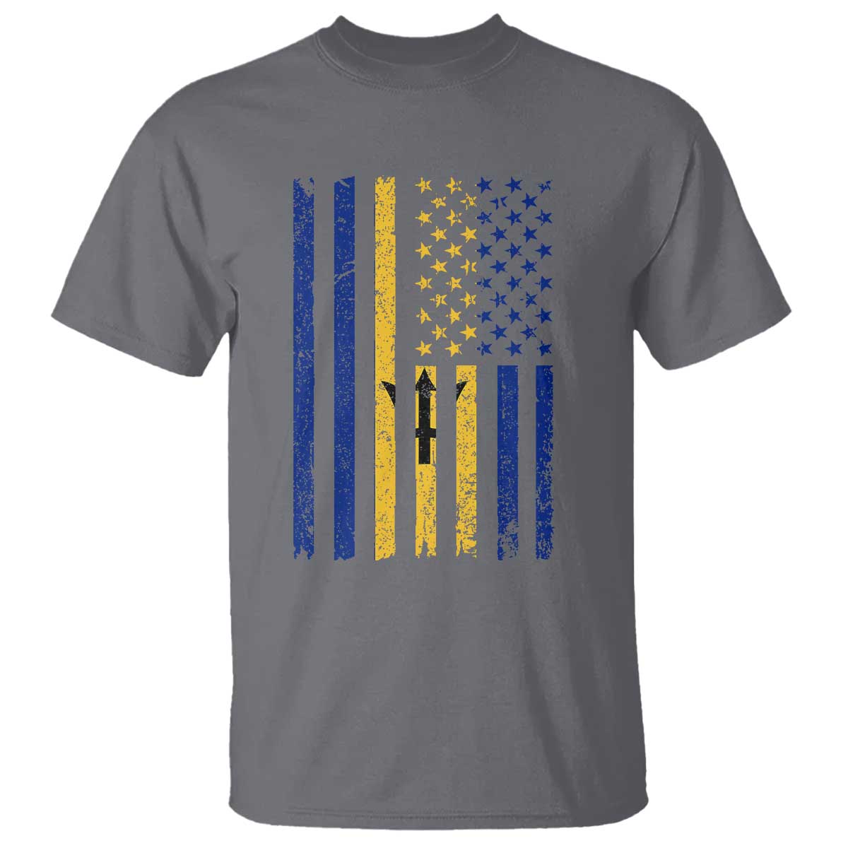 Barbados American Flag T Shirt Distressed Barbadian Pride Patriotic Heritage Gift TS10 Charcoal Print Your Wear
