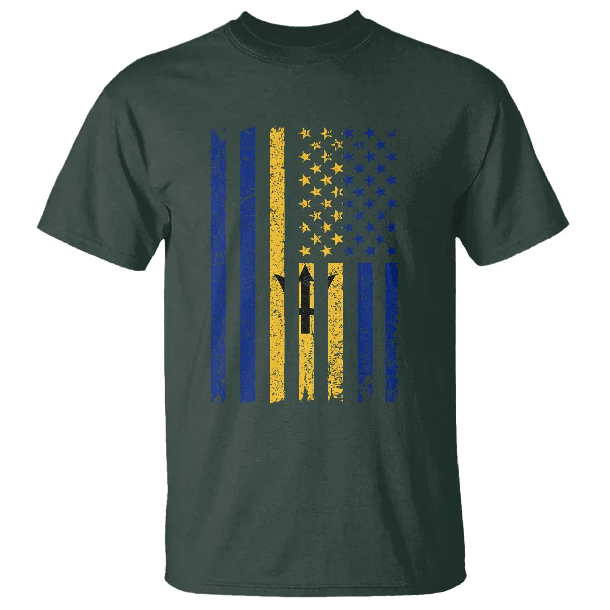 Barbados American Flag T Shirt Distressed Barbadian Pride Patriotic Heritage Gift TS10 Dark Forest Green Print Your Wear