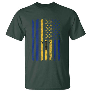 Barbados American Flag T Shirt Distressed Barbadian Pride Patriotic Heritage Gift TS10 Dark Forest Green Print Your Wear