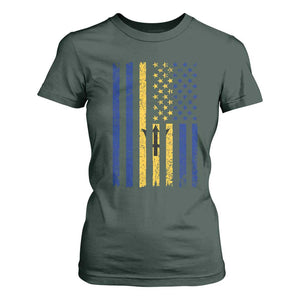Barbados American Flag T Shirt For Women Distressed Barbadian Pride Patriotic Heritage Gift TS10 Dark Forest Green Print Your Wear