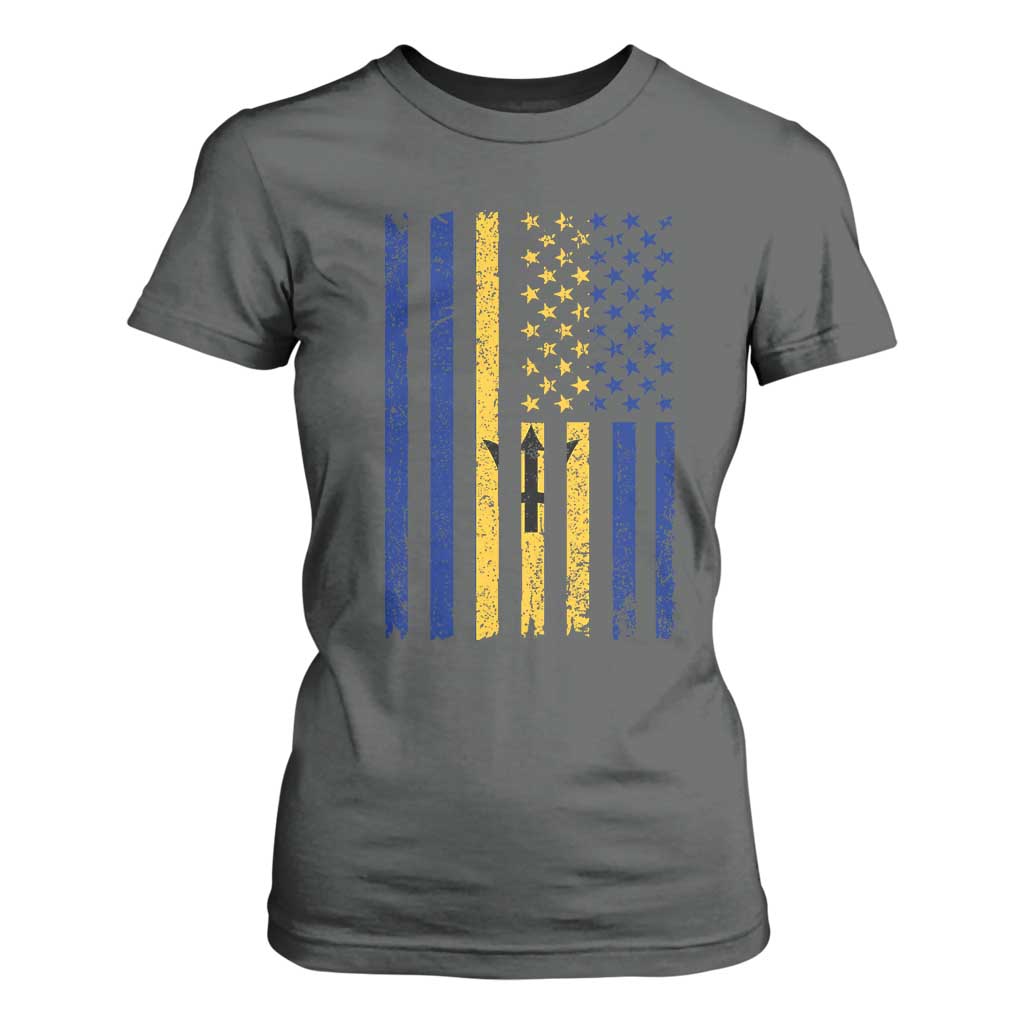Barbados American Flag T Shirt For Women Distressed Barbadian Pride Patriotic Heritage Gift TS10 Dark Heather Print Your Wear