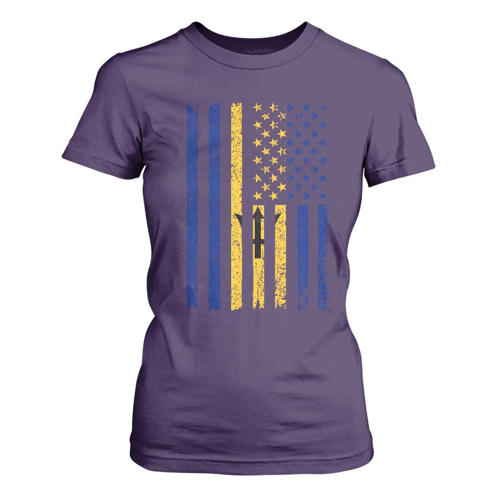 Barbados American Flag T Shirt For Women Distressed Barbadian Pride Patriotic Heritage Gift TS10 Purple Print Your Wear