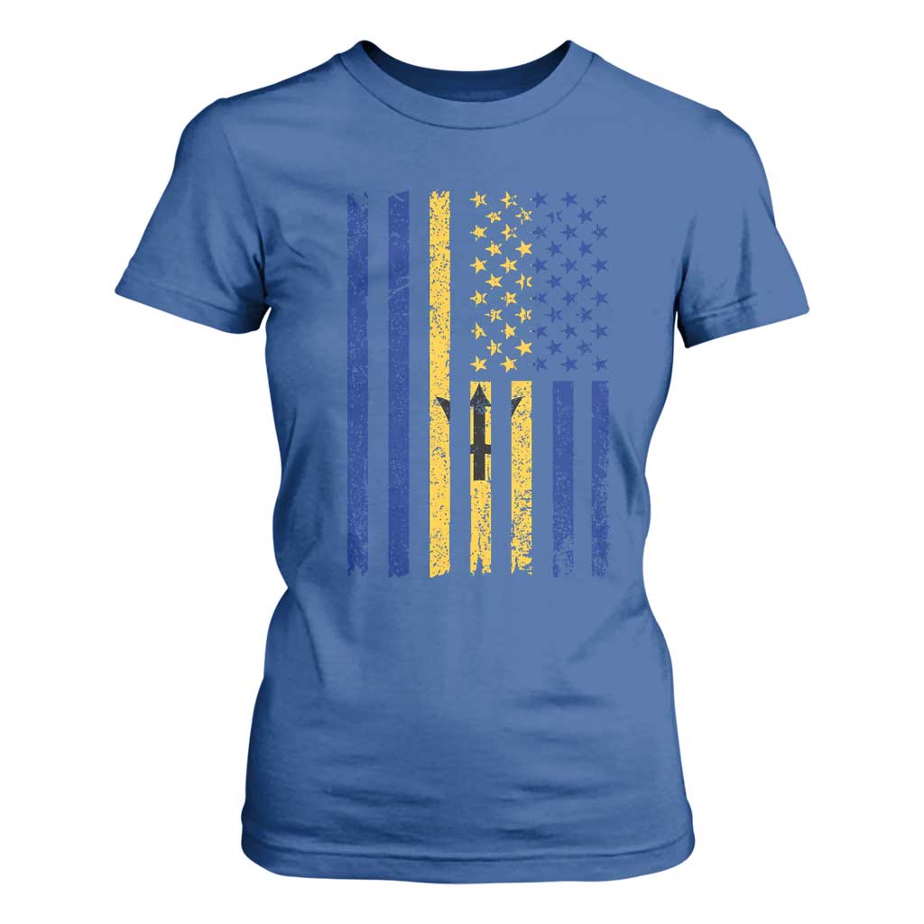 Barbados American Flag T Shirt For Women Distressed Barbadian Pride Patriotic Heritage Gift TS10 Royal Blue Print Your Wear
