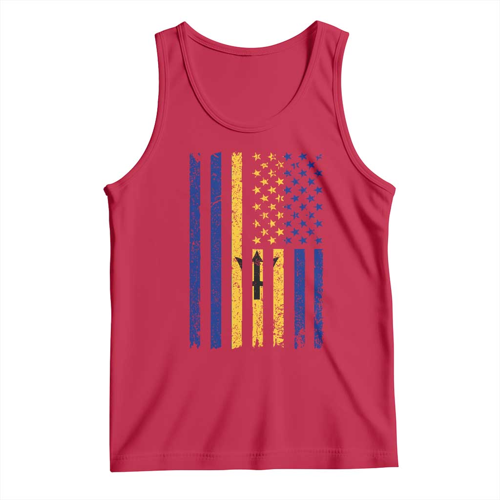 Barbados American Flag Tank Top Distressed Barbadian Pride Patriotic Heritage Gift TS10 Red Print Your Wear