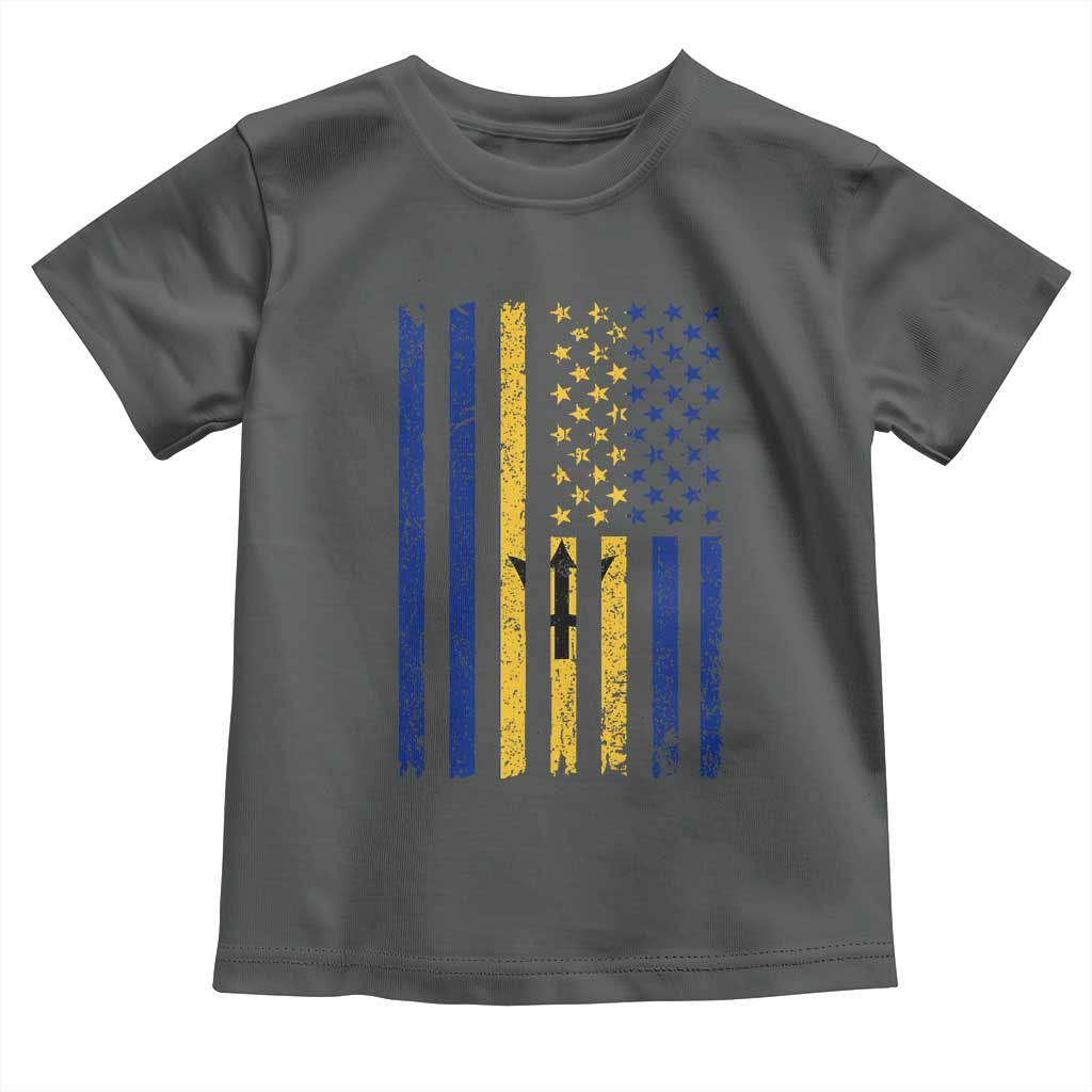 Barbados American Flag Toddler T Shirt Distressed Barbadian Pride Patriotic Heritage Gift TS10 Dark Heather Print Your Wear