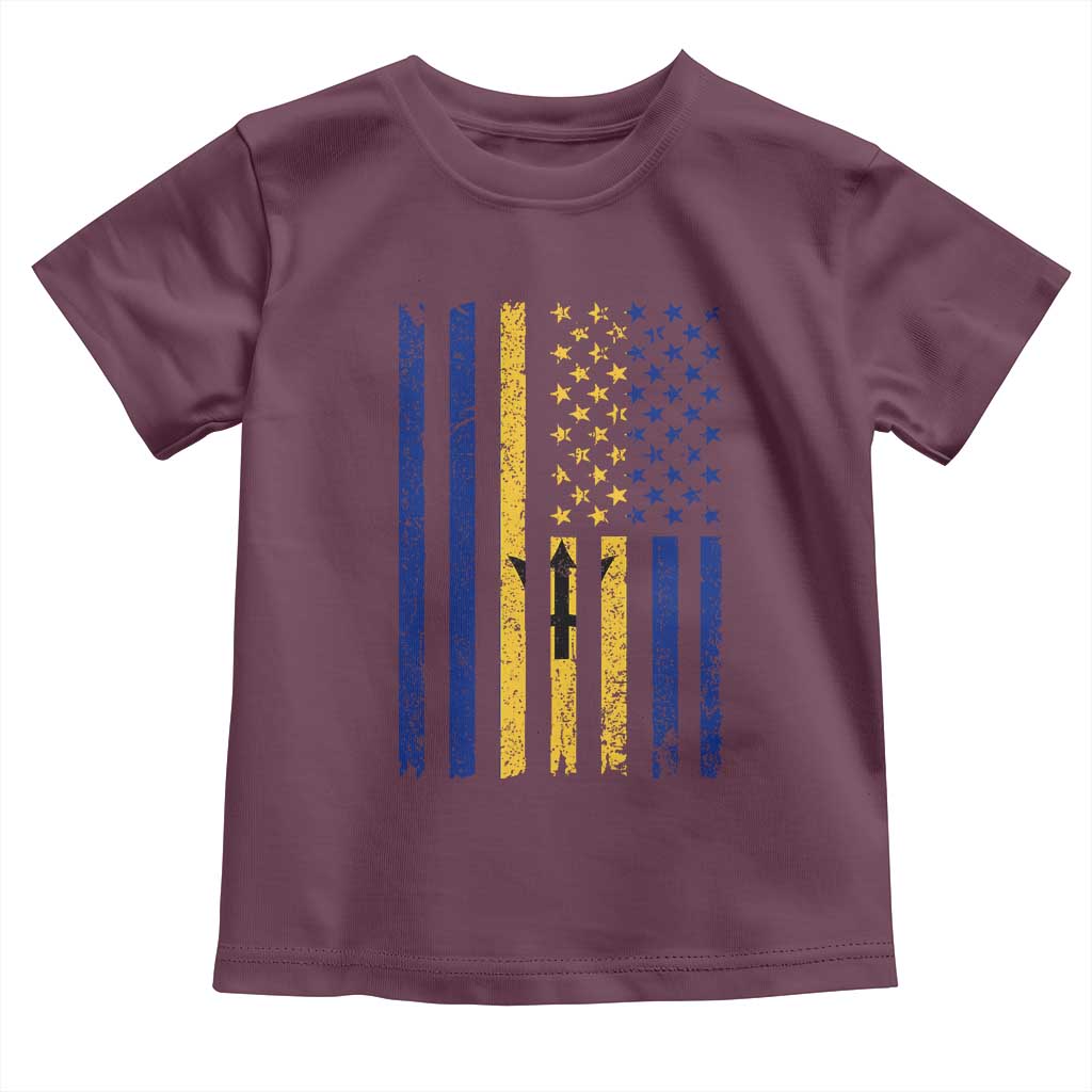 Barbados American Flag Toddler T Shirt Distressed Barbadian Pride Patriotic Heritage Gift TS10 Maroon Print Your Wear