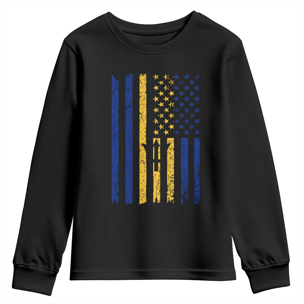 Barbados American Flag Youth Sweatshirt Distressed Barbadian Pride Patriotic Heritage Gift TS10 Black Print Your Wear