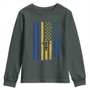 Barbados American Flag Youth Sweatshirt Distressed Barbadian Pride Patriotic Heritage Gift TS10 Dark Forest Green Print Your Wear