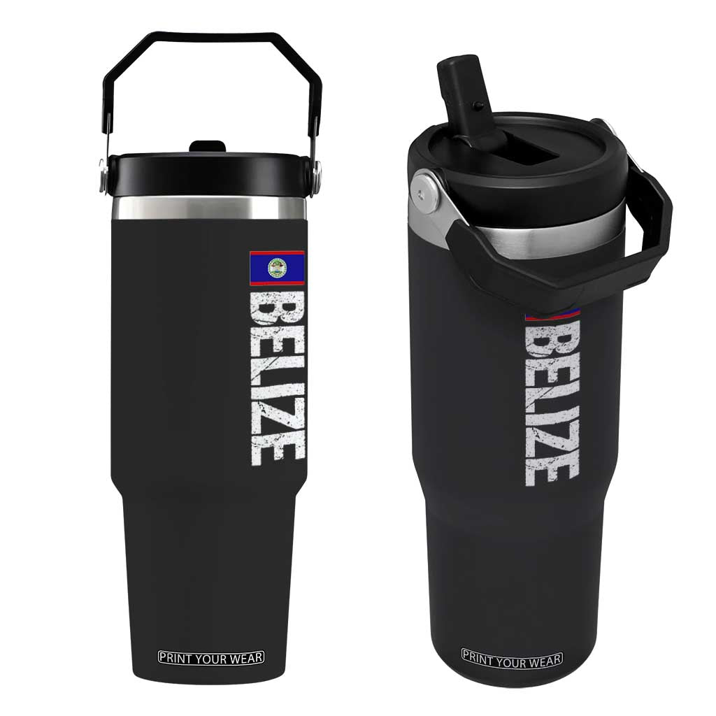 Belize Flag Flip Straw Tumbler Distressed Central American Pride Heritage Gift TS10 One Size: 30 oz Black Print Your Wear