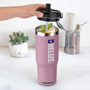 Belize Flag Flip Straw Tumbler Distressed Central American Pride Heritage Gift TS10 One Size: 30 oz Light Pink Print Your Wear