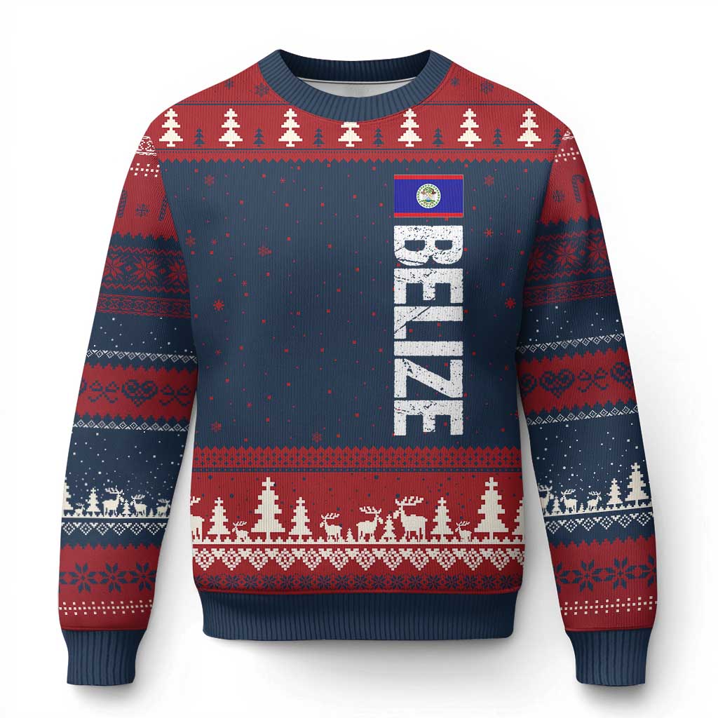 Belize Flag Ugly Christmas Sweater Distressed Central American Pride Heritage Gift TS10 Navy Red Print Your Wear