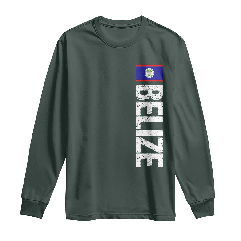 Belize Flag Long Sleeve Shirt Distressed Central American Pride Heritage Gift TS10 Dark Forest Green Print Your Wear