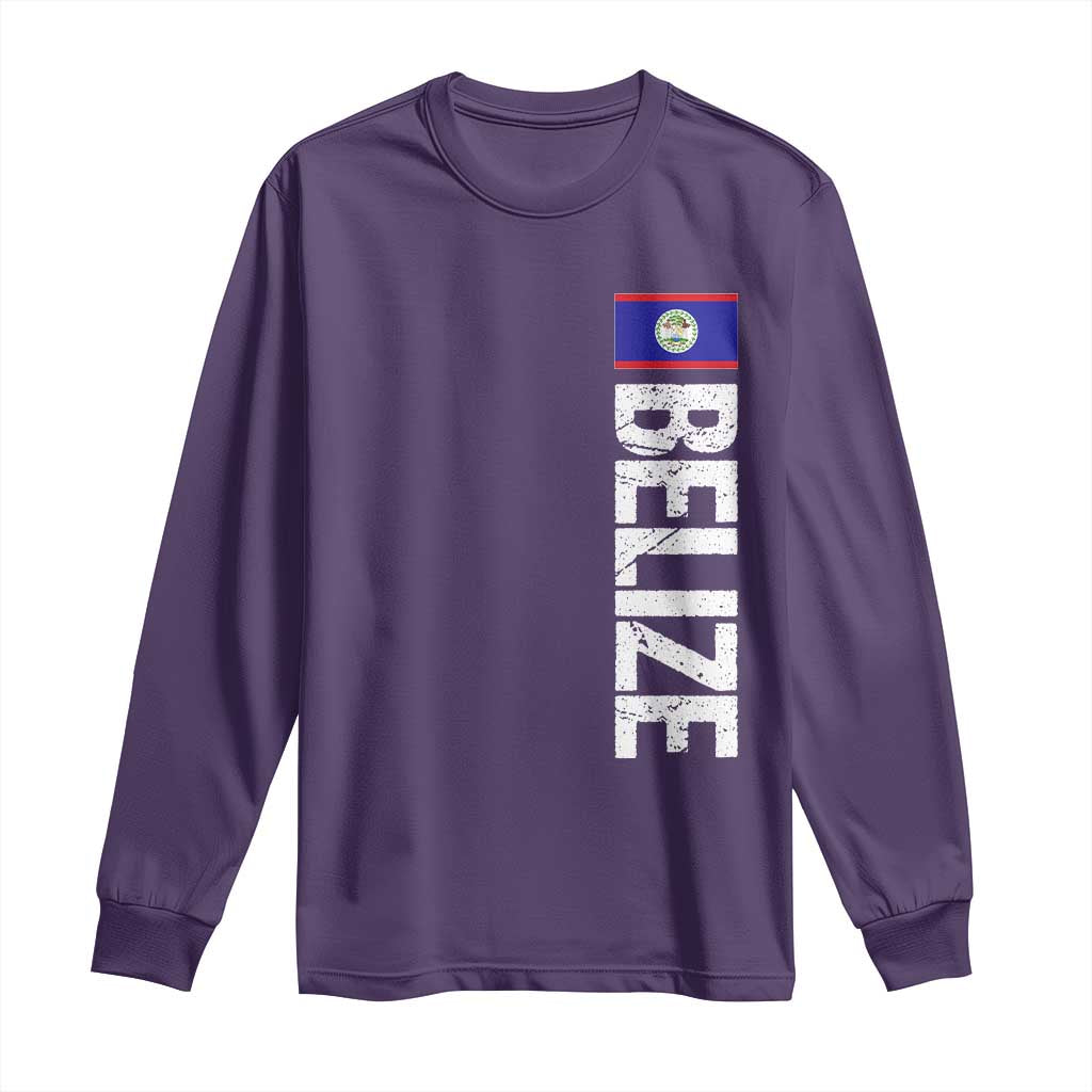 Belize Flag Long Sleeve Shirt Distressed Central American Pride Heritage Gift TS10 S Purple Print Your Wear