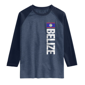 Belize Flag Raglan Shirt Distressed Central American Pride Heritage Gift TS10 Heather Denim Navy Print Your Wear