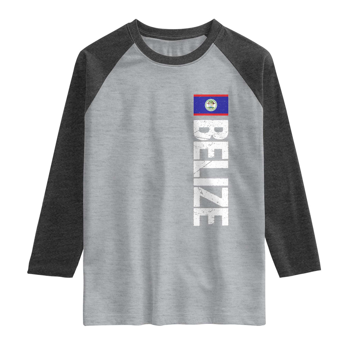 Belize Flag Raglan Shirt Distressed Central American Pride Heritage Gift TS10 Heather Gray Heather Charcoal Print Your Wear
