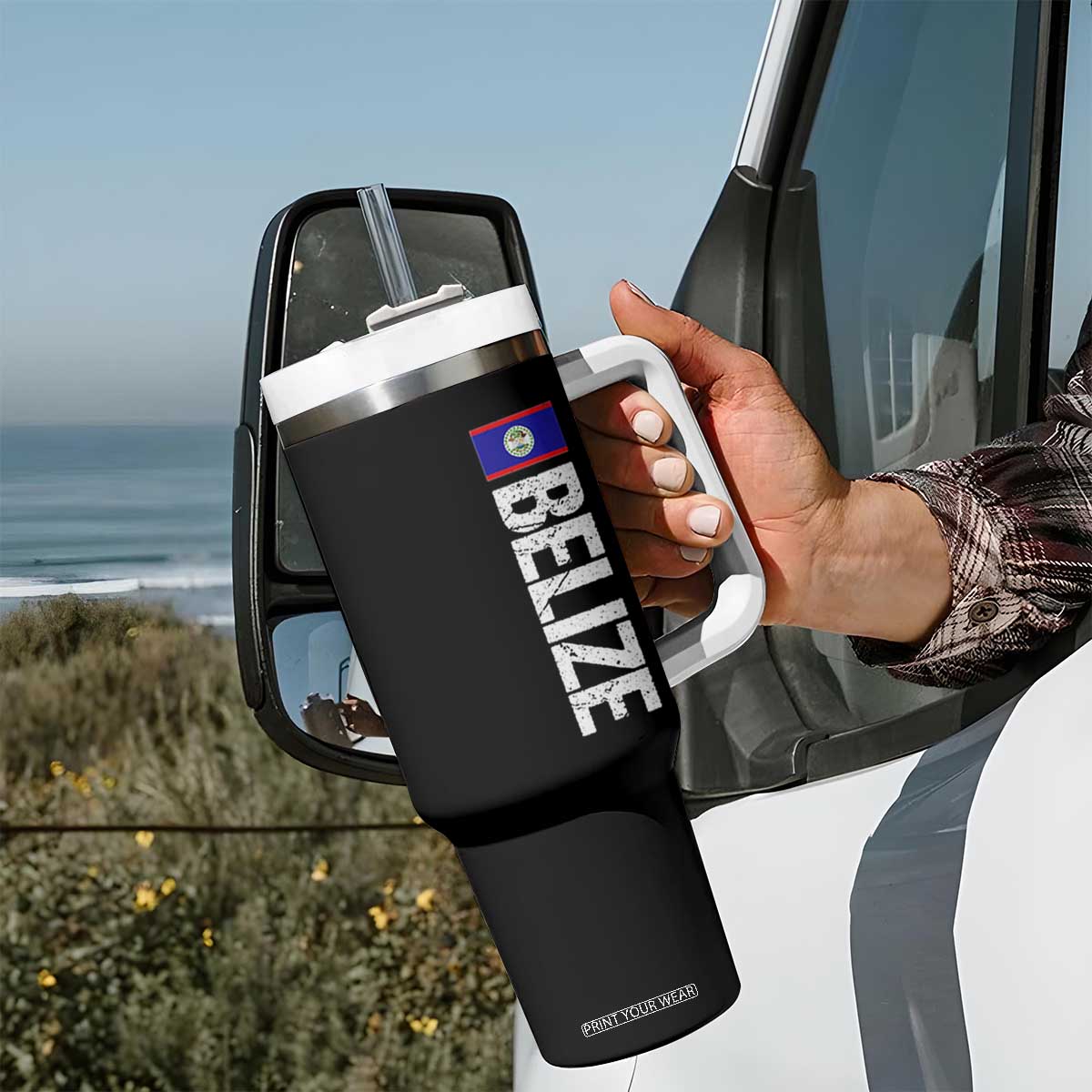 Belize Flag Tumbler With Handle Distressed Central American Pride Heritage Gift TS10 Print Your Wear