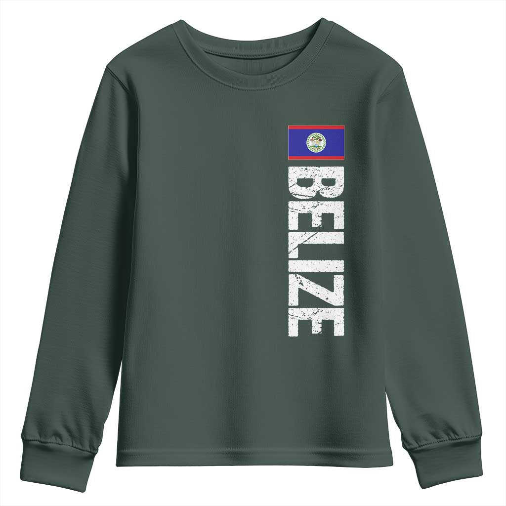 Belize Flag Youth Sweatshirt Distressed Central American Pride Heritage Gift TS10 Dark Forest Green Print Your Wear