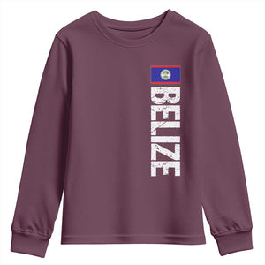 Belize Flag Youth Sweatshirt Distressed Central American Pride Heritage Gift TS10 Maroon Print Your Wear