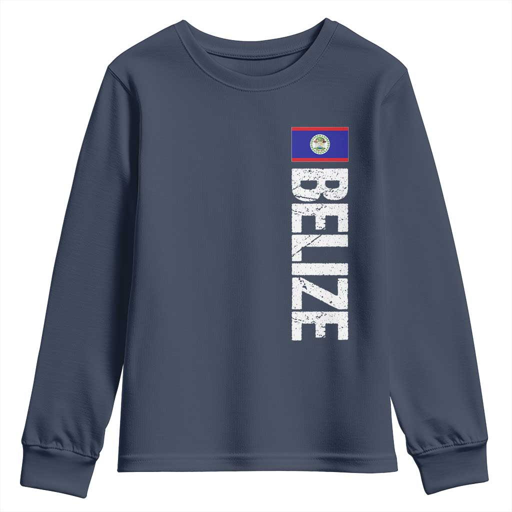 Belize Flag Youth Sweatshirt Distressed Central American Pride Heritage Gift TS10 Navy Print Your Wear