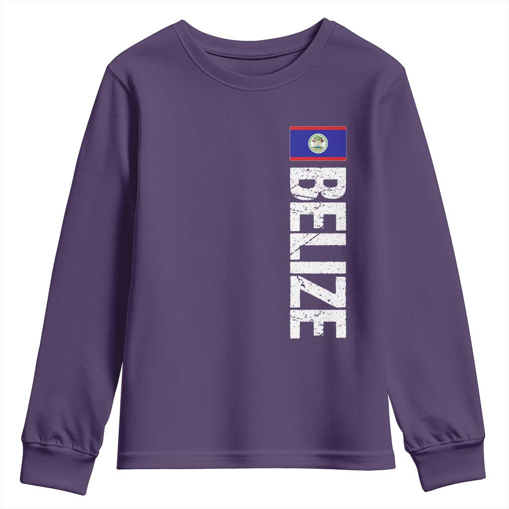 Belize Flag Youth Sweatshirt Distressed Central American Pride Heritage Gift TS10 Purple Print Your Wear