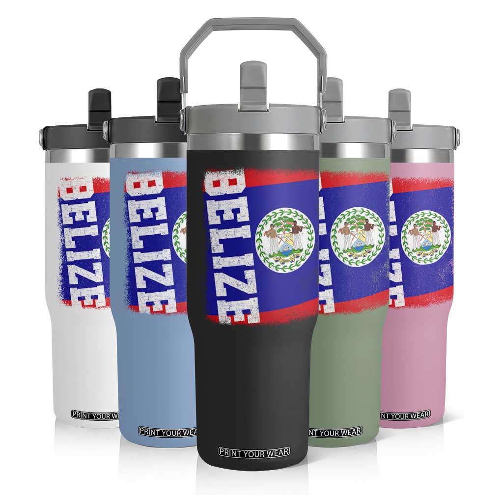 Vintage Belize Flip Straw Tumbler Distressed Flag Central American Pride Heritage Gift TS10 Print Your Wear