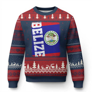 Vintage Belize Ugly Christmas Sweater Distressed Flag Central American Pride Heritage Gift TS10 Navy Red Print Your Wear