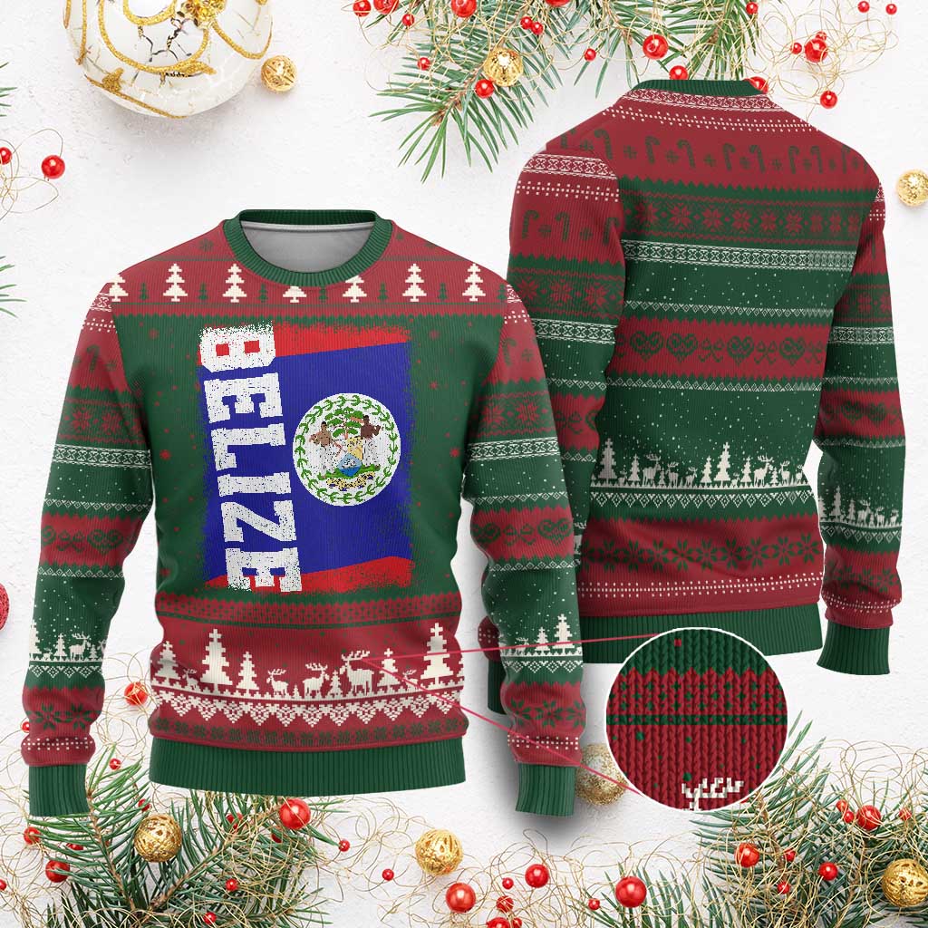 Vintage Belize Ugly Christmas Sweater Distressed Flag Central American Pride Heritage Gift TS10 Print Your Wear