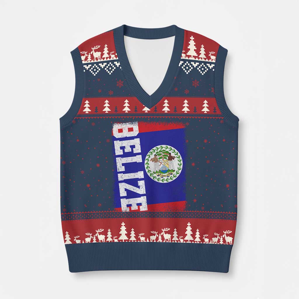 Vintage Belize V-Neck Knit Sweater Vest Distressed Flag Central American Pride Heritage Gift TS10 Navy Red Print Your Wear