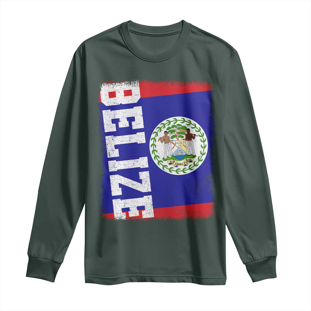 Vintage Belize Long Sleeve Shirt Distressed Flag Central American Pride Heritage Gift TS10 Dark Forest Green Print Your Wear