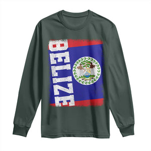 Vintage Belize Long Sleeve Shirt Distressed Flag Central American Pride Heritage Gift TS10 Dark Forest Green Print Your Wear