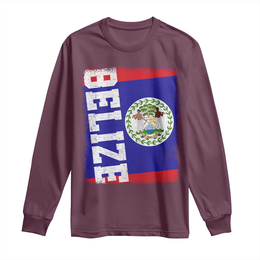 Vintage Belize Long Sleeve Shirt Distressed Flag Central American Pride Heritage Gift TS10 Maroon Print Your Wear