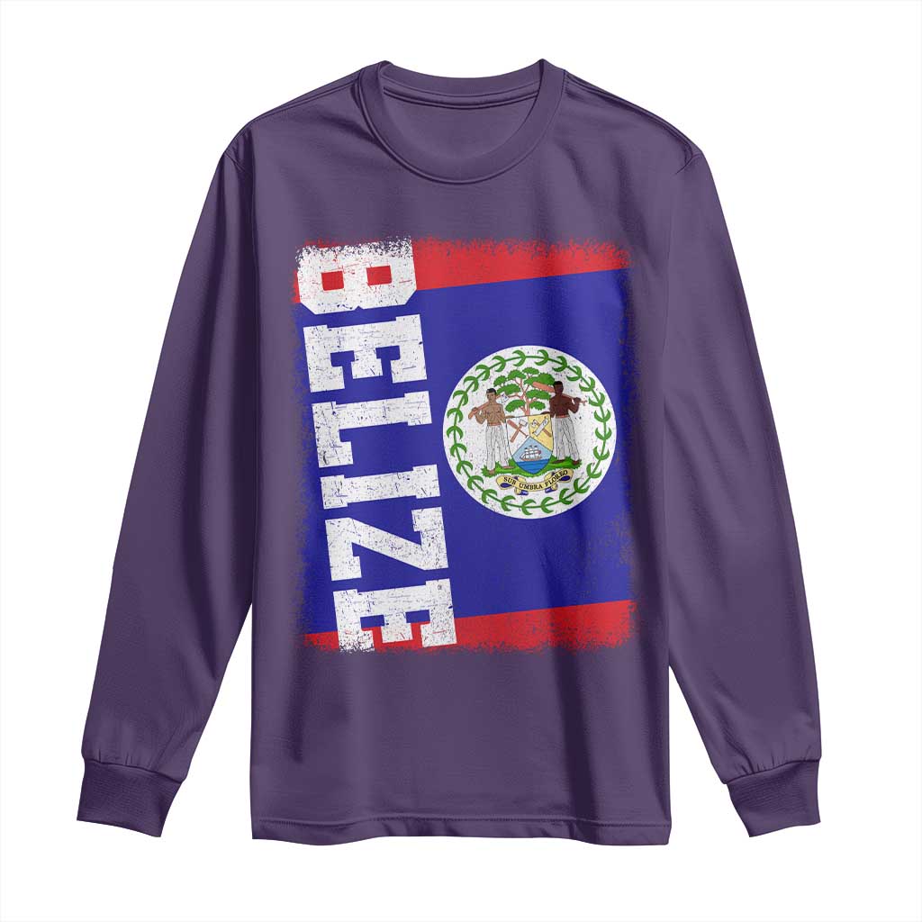 Vintage Belize Long Sleeve Shirt Distressed Flag Central American Pride Heritage Gift TS10 S Purple Print Your Wear
