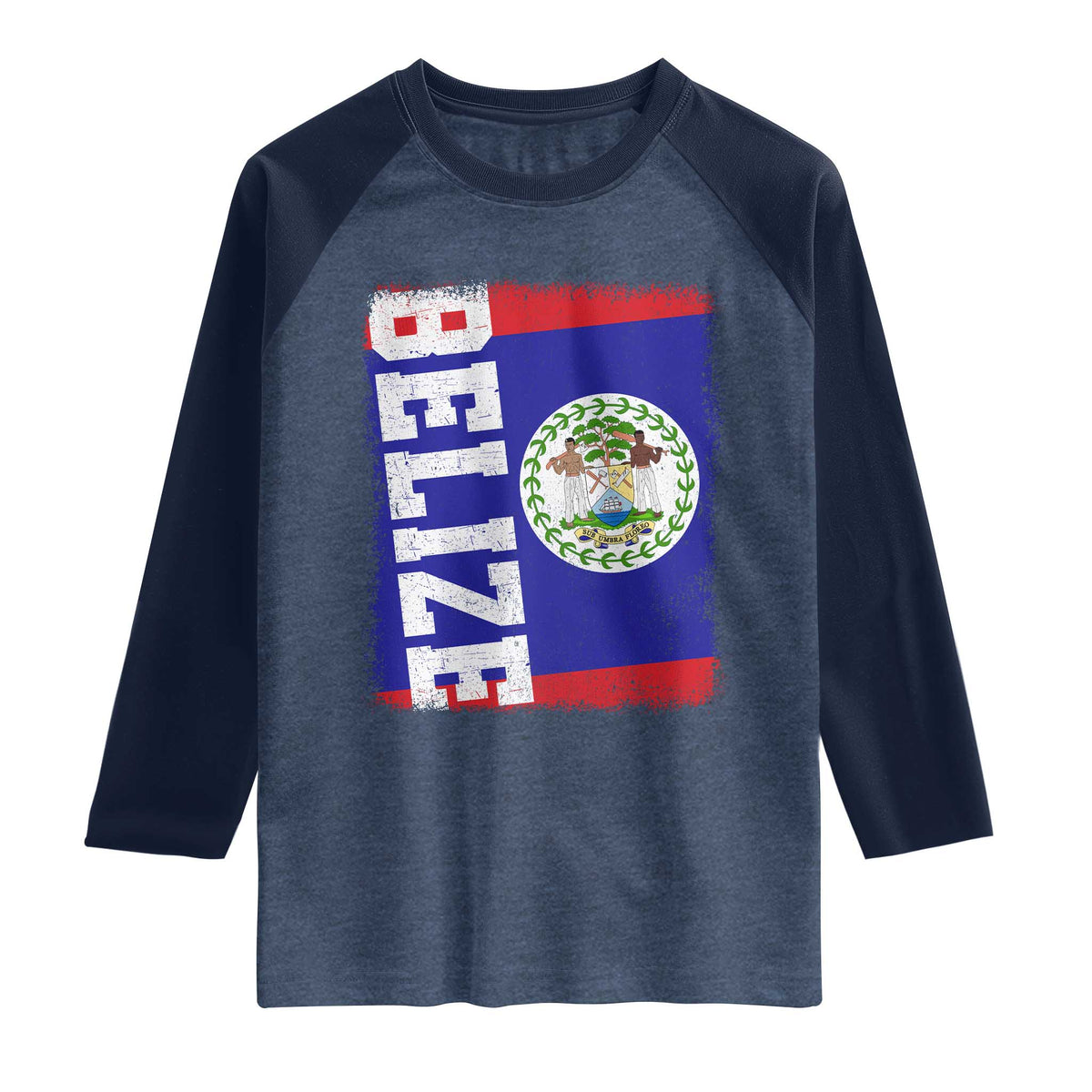 Vintage Belize Raglan Shirt Distressed Flag Central American Pride Heritage Gift TS10 Heather Denim Navy Print Your Wear