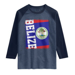 Vintage Belize Raglan Shirt Distressed Flag Central American Pride Heritage Gift TS10 Heather Denim Navy Print Your Wear