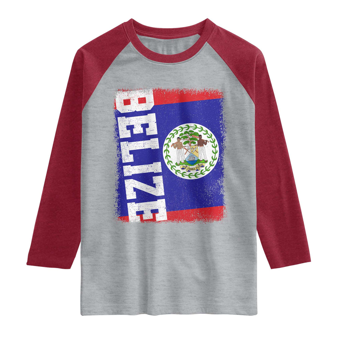 Vintage Belize Raglan Shirt Distressed Flag Central American Pride Heritage Gift TS10 Heather Gray Heather Red Print Your Wear